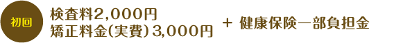 初回検査料2,000円 初回矯正料金(実費)3,000円+健康保険一部負担金